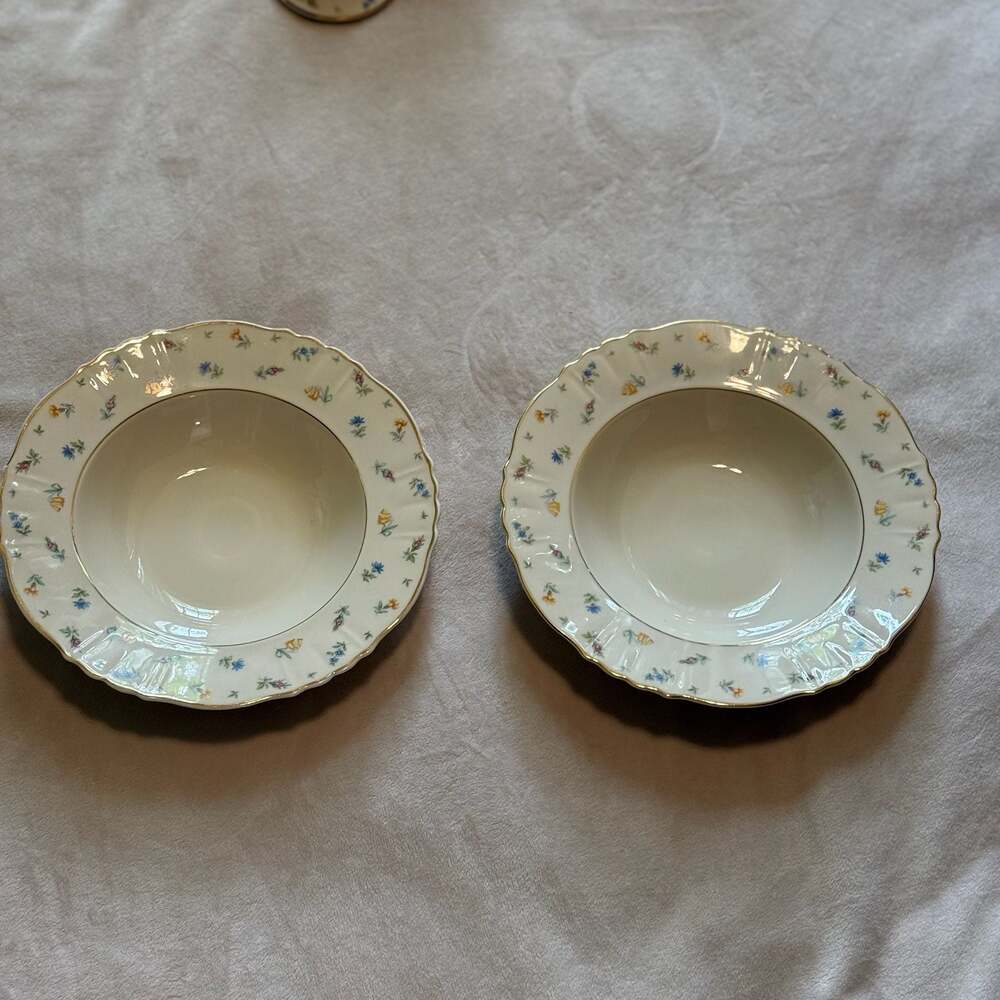 Set of 2 Syracuse China Federal Shape Floral Rim Soup Bowls